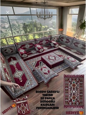Md Home Carpet Şark Köşesi Minder Takımı Anadolu Desenli Sedir Seti Çift Yüzlü Yıkanabilir Özel Tasarım
