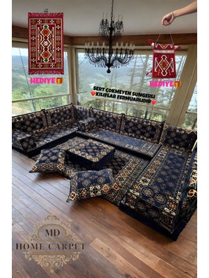 Md Home Carpet Şark Köşesi Minder Takımı Anadolu Desenli Sedir Seti Çift Yüzlü Yıkanabilir Özel Tasarım