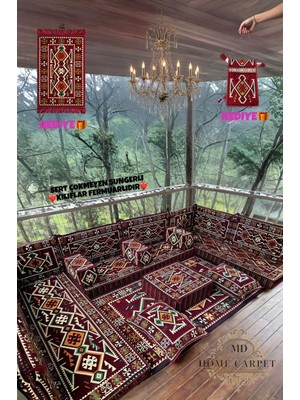 Md Home Carpet Şark Köşesi Minder Takımı Anadolu Desenli Sedir Seti Çift Yüzlü Yıkanabilir Özel Tasarım