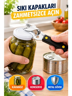 Open City Metal Kavanoz Kapağı ve Konserve Açacağı Siyah Saplı Çok Amaçlı Pratik Kapak Açıcı