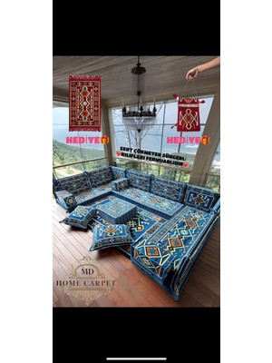 Md Home Carpet Şark Köşesi Minder Takımı Anadolu Desenli Sedir Seti Çift Yüzlü Yıkanabilir Özel Tasarım
