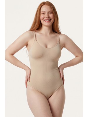 Womenmade Kadın Ten Rengi 2 Beden Incelten Dikişsiz Kancalı Zıbın Body Korse - Toparlayıcı ve Sıkılaştırıcı