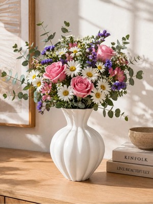 Yumuk Shop Terra Siena Mat Görünümlü Seramik Vazo Iskandinav Modern Bohem Dekoratif Şık Vazo 24X18 cm