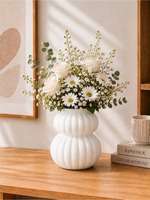 Yumuk Shop Terra Duo Mat Görünümlü Seramik Vazo Iskandinav Modern Bohem Dekoratif Şık Vazo 14X14 cm