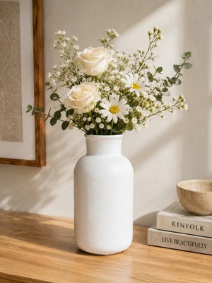 Yumuk Shop Şişe Mat Görünümlü Seramik Vazo Iskandinav Modern Bohem Dekoratif Şık Vazo 18X10 cm