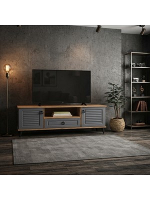 Dekurt Modern Ahşap Antrasit Tv Ünitesi Kapaklı Televizyon Ünitesi Salon Tv Sehpası 140 cm
