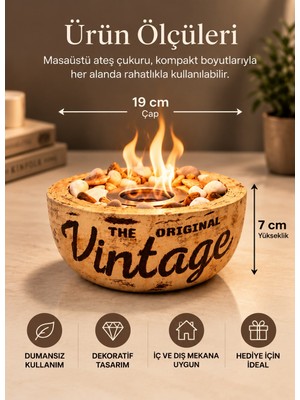 Technow HOME-300 Vintage Eskitme Desen El Yapımı Masa Şöminesi Ateş Çukuru (200ML Bioetanol)