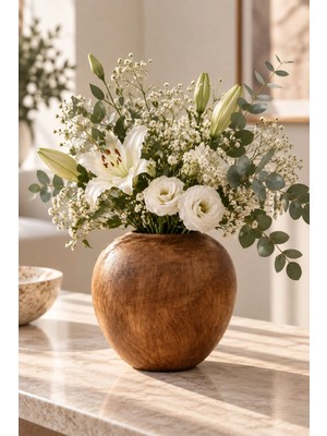 Yumuk Shop Terra Orbis Ahşap Görünümlü Dekoratif Seramik Iskandinav Modern Bohem Şık Vazo 18X18