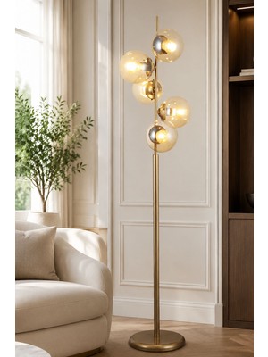 Taşcan Aydınlatma Modena 5 Li Eskitme Lambader Bal Camlı Modern  Oturma Odası ,yatak Odası , Salon Lambader