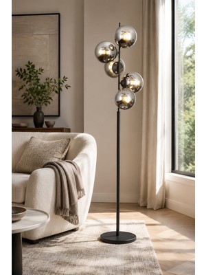 Taşcan Aydınlatma Missy 5 Li Siyah Lambader Füme Camlı Modern Oturma Odası ,yatak Odası , Salon Lambader