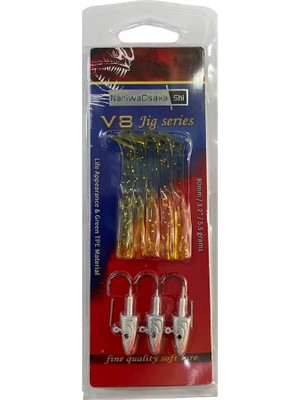 Naniwaosakashi V8 8cm 5.5gr 3 Jighead + 5 Silikon Yem Seti Golden Glitter