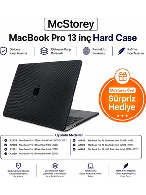 Mcstorey MacBook Pro 13 Karbon Fiber Desenli Kılıf A1706 A1708 A1989 A2159 A2251 A2289 A2338 M1 M2 Uyumlu Ince Hafif Sert Kılıf Koruyucu Kapak Siyah