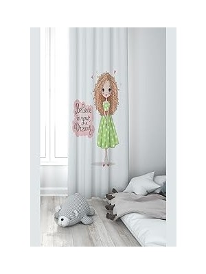 Pelangi Beyaz Prensens Desenli Dijital Baskı Yıkanabilir Bebek Çocuk Odası Fon Perdesi, Çok Renkli 70 x 200