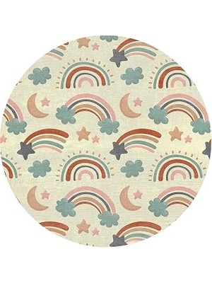 Baby Kadife Kaymaz Pamuk Tabanlı Yıkanabilir Antibakteriyel Yuvarlak Çocuk Halısı 140X140