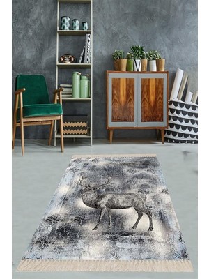 Pelangi Ceylan Desenli Dijital Baskı Yıkanabilir Kaymaz Taban Modern Salon Halısı ve Yolluk, Antrasit-Gri 160 x 240