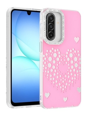 Lexroo Galaxy A27 Kılıf Damla Taşlı Lexroo Rivas Sert Pc Kapak - Pembe