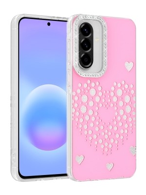 Lexroo Galaxy A57 Kılıf Damla Taşlı Lexroo Rivas Sert Pc Kapak - Pembe