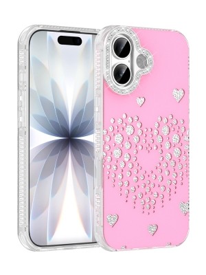 Lexroo Apple iPhone 17 Kılıf Damla Taşlı Lexroo Rivas Sert Pc Kapak - Pembe