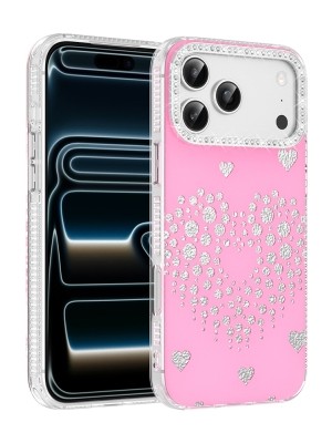Lexroo Apple iPhone 17 Pro Max Kılıf Damla Taşlı Lexroo Rivas Sert Pc Kapak - Pembe