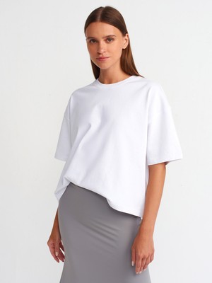 Dilvin 31017 Kısa Kollu Pamuklu T-Shirt-Beyaz
