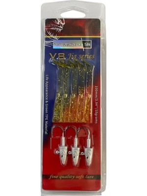 Naniwaosakashi V8 10CM 10GR 3 Jighead + 5 Silikon Yem Seti Golden Glitter