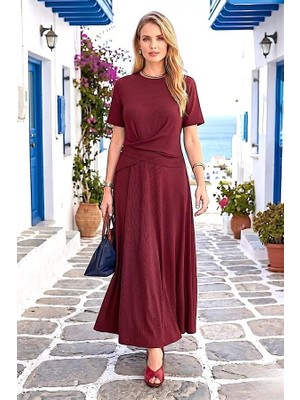 Bordo Ön Detaylı Uzun Modal Elbise 36-38 - Bordo
