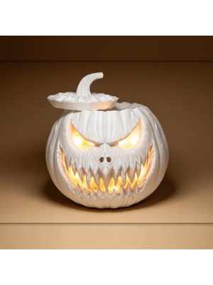 Sepetzone Halloween Balkabağı 15 cm - Cadılar Bayramı Korkutucu Yüzlü Balkabağı Mumluk, Kapaklı Dekoratif Süs