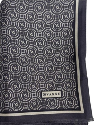Vakko Tivil Monogram Şal 41407-ANTRASIT Ekru