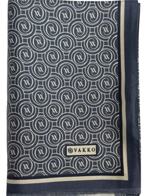 Vakko Tivil Monogram Şal 41407-FÜME Ekru