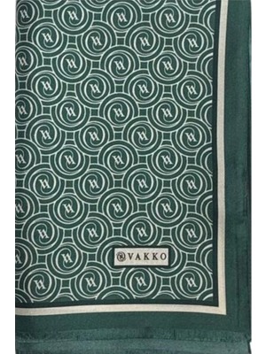 Vakko Tivil Monogram Şal 41407-ZÜMRÜT Yeşili Ekru