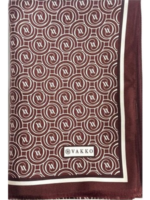 Vakko Tivil Monogram Şal 41407-BORDO Ekru