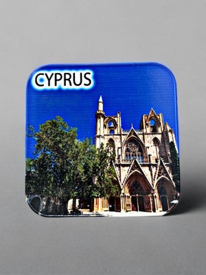 Mundy CYPRUS ( KIBRIS ) Mıknatıslı Plastik Bardak Altlığı Magnet - Hediyelik Buzdolabı Süsü 9.5x9.5 cm (kod:1848)