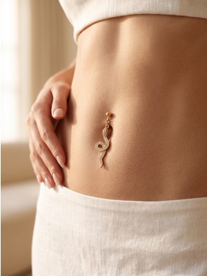 Sizze Galleria 316L Cerrahi Çelik Yılan Model Zirkon Taşlı Göbek Piercing