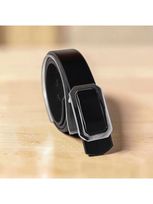 Siyah Erkek Dikdörtgen Tasarım Tokalı Günlük Kullanıma Uygun Kemer 3.5 cm (Lunas Glow)