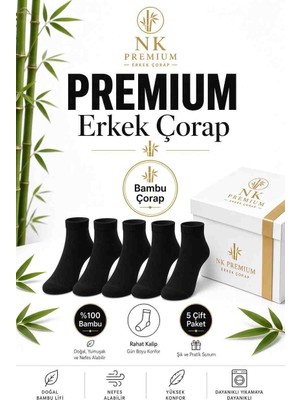 Nevzat Şahin Küçüktilki EST 1987 Erkek Bambu Çorap 5 Çift Paket Beyaz Premium Nefes Alan Esnek Bilek Günlük Konforlu Çorap