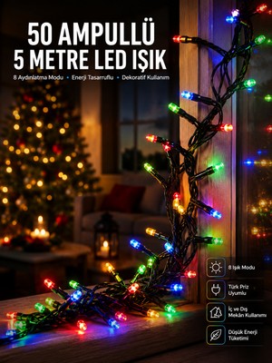 Hayat Store Karışık Renk Pilli LED Işık Çok Fonksiyonlu Enerji Tasarruflu 5 Metre - Lisinya