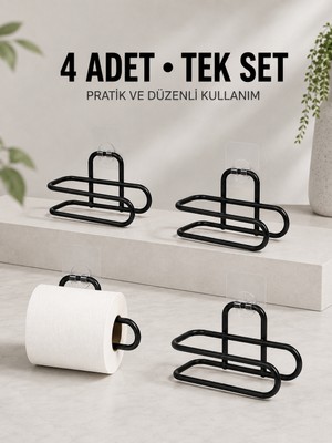 Hayat Store Duvara Yapışkanlı Wc Kağıtlık Siyah Metal 4 Adet Tuvalet Kağıdı Rulo Askısı - Lisinya