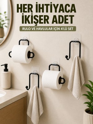 Hayat Store Yapışkanlı Banyo Düzenleme Seti 2 Rulo Tutucu 2 Havlu Askılığı 4 Parça - Lisinya