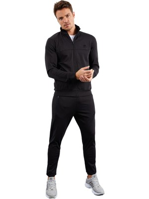 1001 Tommylıfe Lacivert Dik Yaka Fermuarlı Standart Kalıp Manşetli Eşofman Takım, T09ER-85160