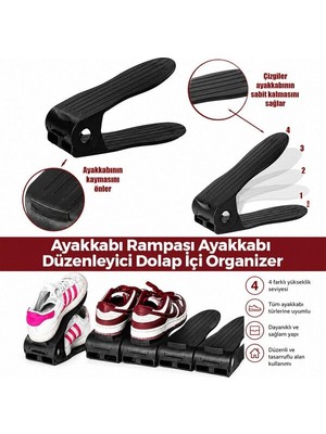 1001 Ayarlanabilir Ayakkabı Rampası (12X25 Cm) - 4 Kademeli Dolap Içi Ayakkabı Düzenleyici Organize
