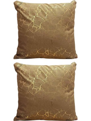 1001 Soho Kumaş Altın Varak Desenli Dekoratif 4'lü Kırlent Yastık Kılıfı Seti - 42 x 42 cm (2, A�