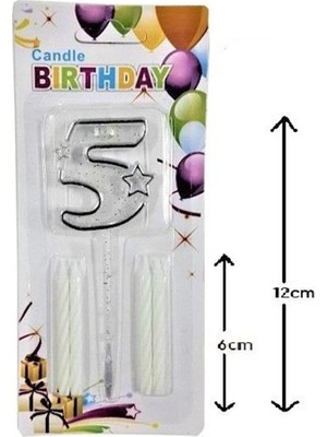 1001 Mika Şeffaf 5 Rakam Gümüş Mum Set