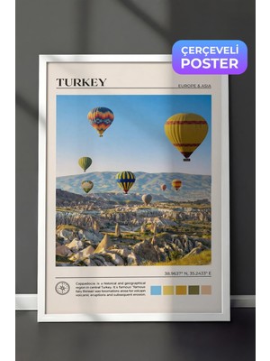 1001 Beyaz Çerçeveli Duvar Tablosu Kapadokya Peri Bacaları Şehir Manzarası Salon Dekoru, 13 x 18