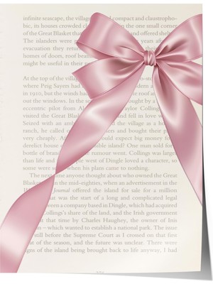 1001 Çerçevesiz Poster Pembe Kurdele ve Kitap Sayfası - Minimal Ofis Dekoru Poster 106277, 15 x 21