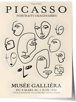 1001 Çerçevesiz Poster Yüz Çizimleri – Picasso Minimal Portre Ofis Dekoru Poster 101951, 21 x 30