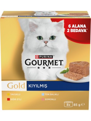 1001 Gold Kıyılmış Somonlu Yaş Kedi Maması Multipack 85 Gr. (8 Al 6 Öde)