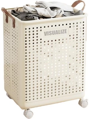 1001 Tekerlekli Katlanabilir Çok Amaçlı Sepet, 40 Litre, Havalandırmalı Tasarım (Krem)