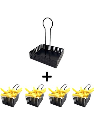 1001 4 Adet Mini Patateslik ve 1 Adet Sosluk - Cafe, Restaurant Burger Sunum, Servis Ekipmanı Model-1 S�