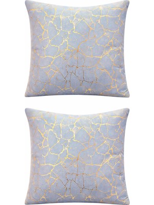 1001 Soho Kumaş Altın Varak Desenli Dekoratif 4'lü Kırlent Yastık Kılıfı Seti - 42 x 42 cm (2, A�