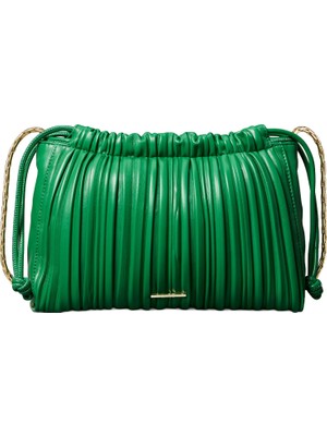 1001 Drawstrıng Plısse Crossbody Kadın Çanta, Yeşil, Tek Beden